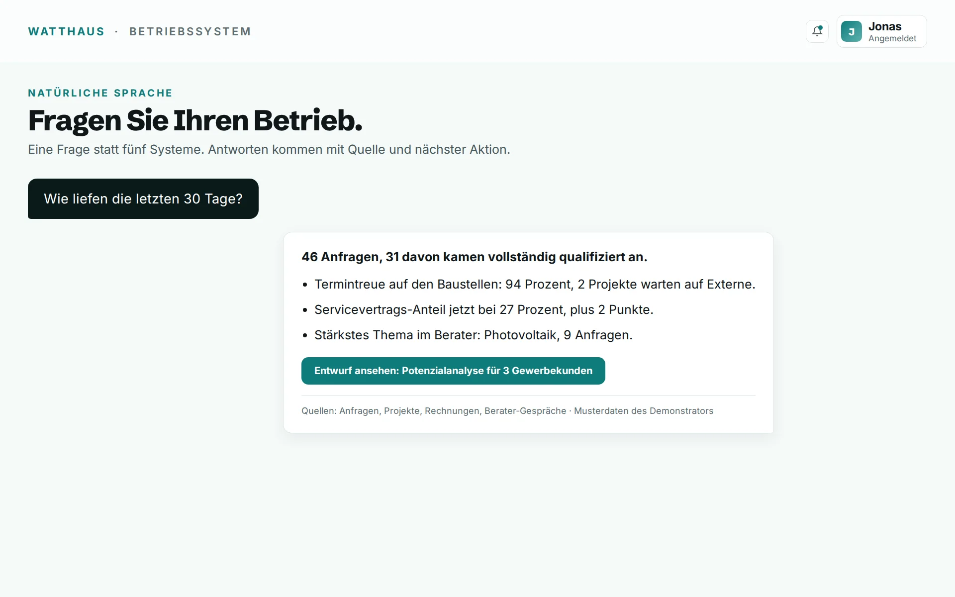Betriebssystem, Fragen Sie Ihren Betrieb. Beispieldaten.