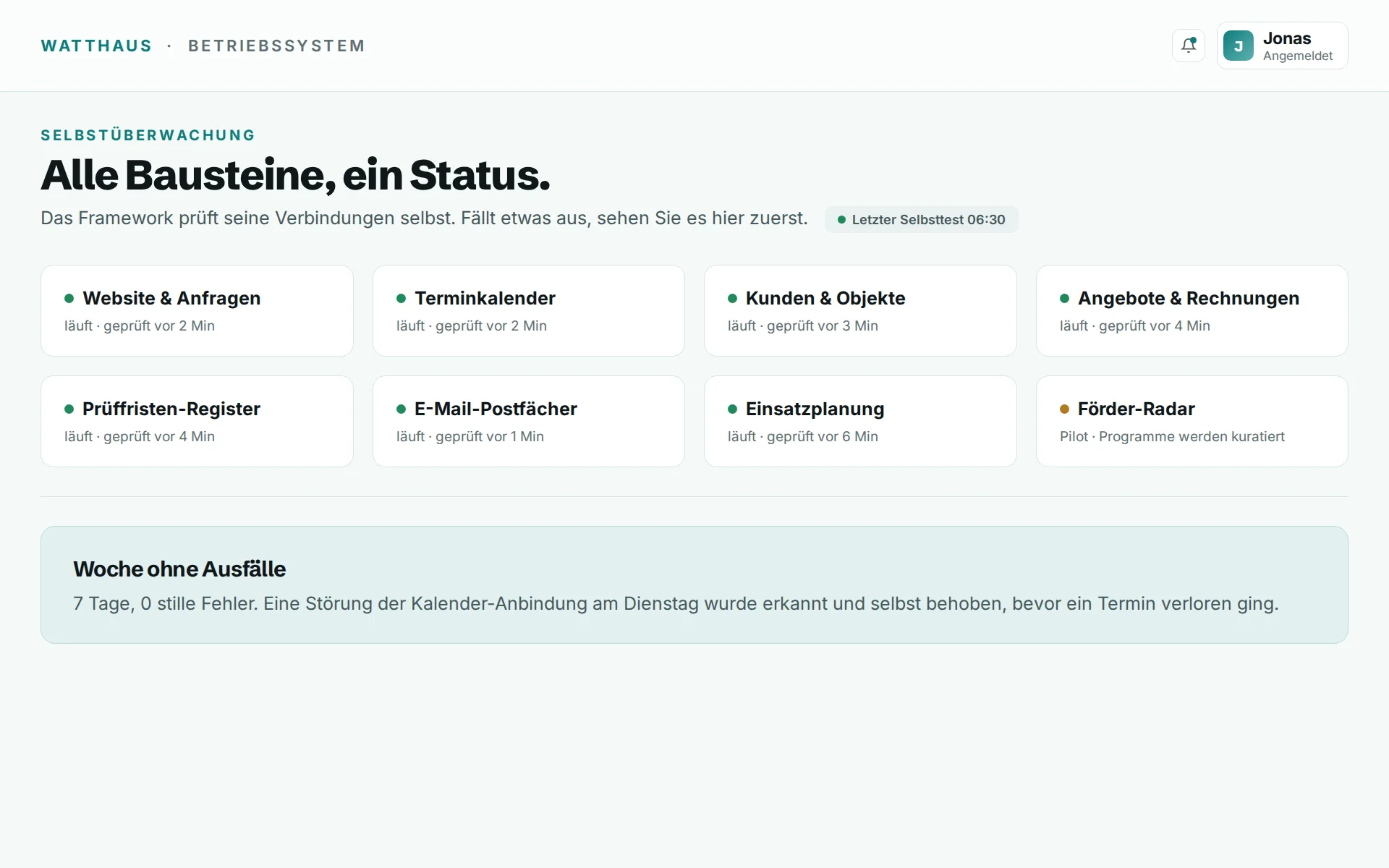 Betriebssystem, Das System überwacht sich selbst. Beispieldaten.