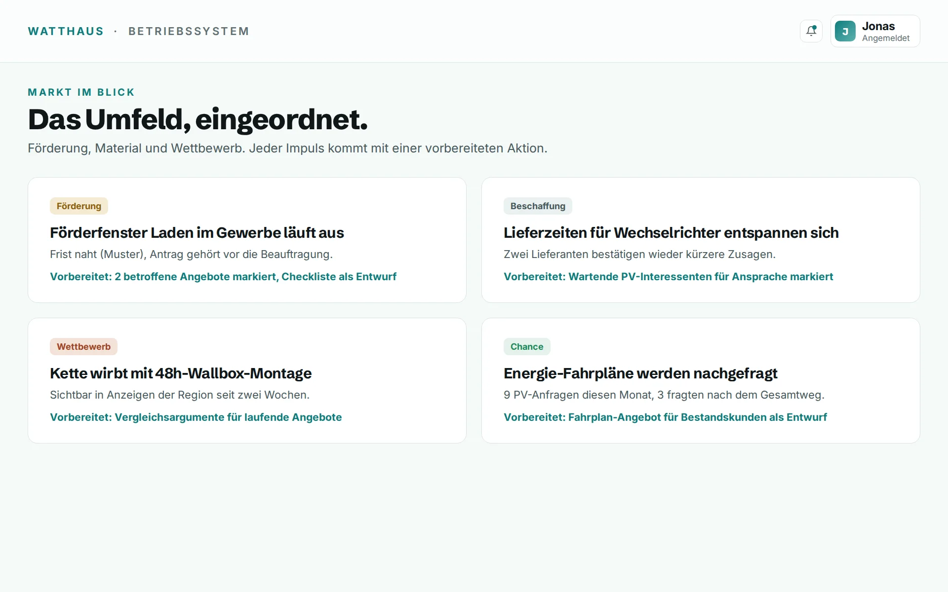 Betriebssystem, Das Framework beobachtet das Umfeld für Sie. Beispieldaten.