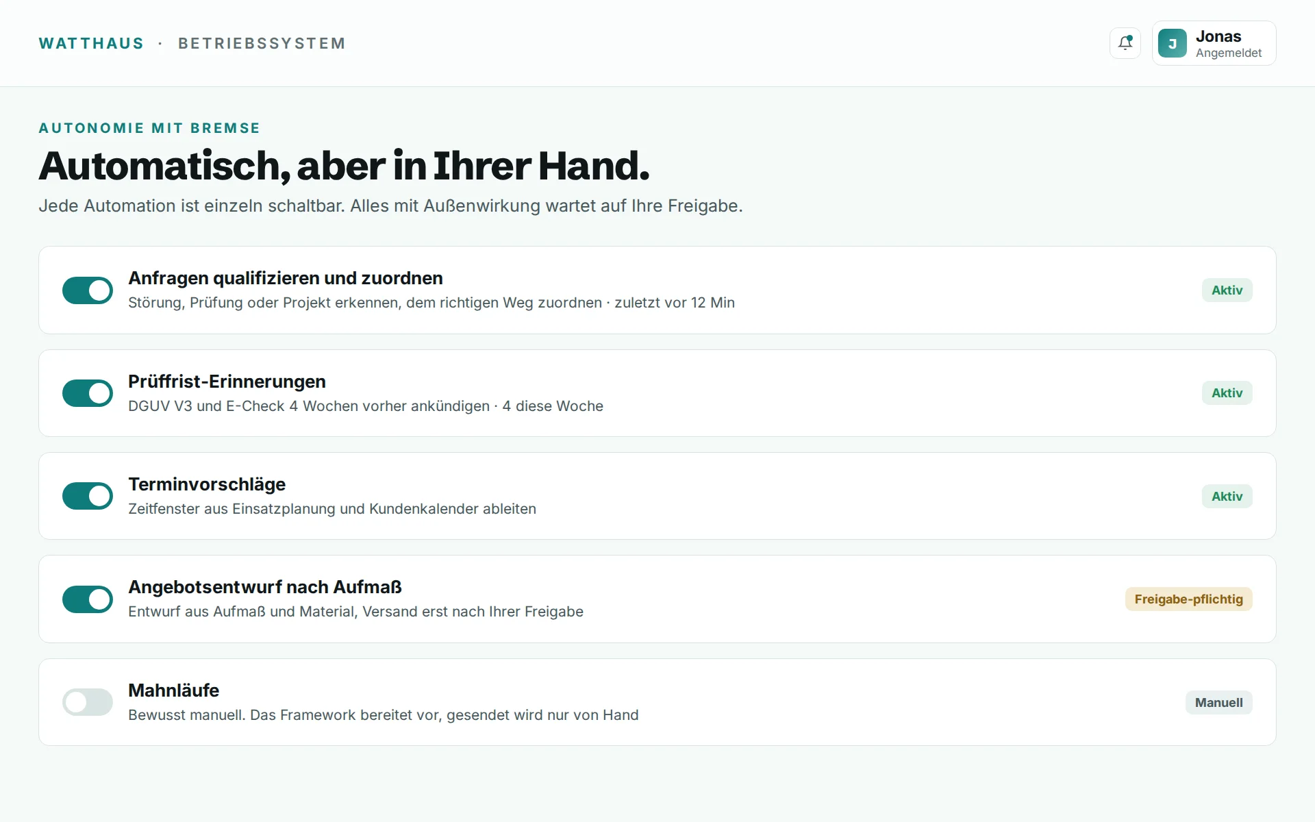 Betriebssystem, Automatisch, aber in Ihrer Hand. Beispieldaten.